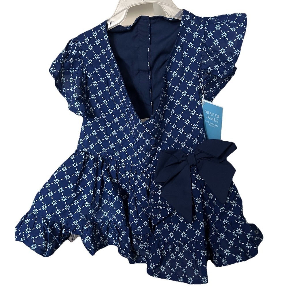Draper James Dog Blue Floral Trellis Wrap Dress NEW Size Medium